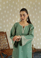 Embroidered Rosy Pastel Green 2PCS