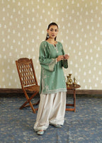 Embroidered Rosy Pastel Green 2PCS
