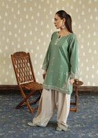 Embroidered Rosy Pastel Green 2PCS