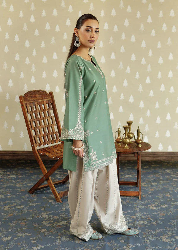 Embroidered Rosy Pastel Green 2PCS