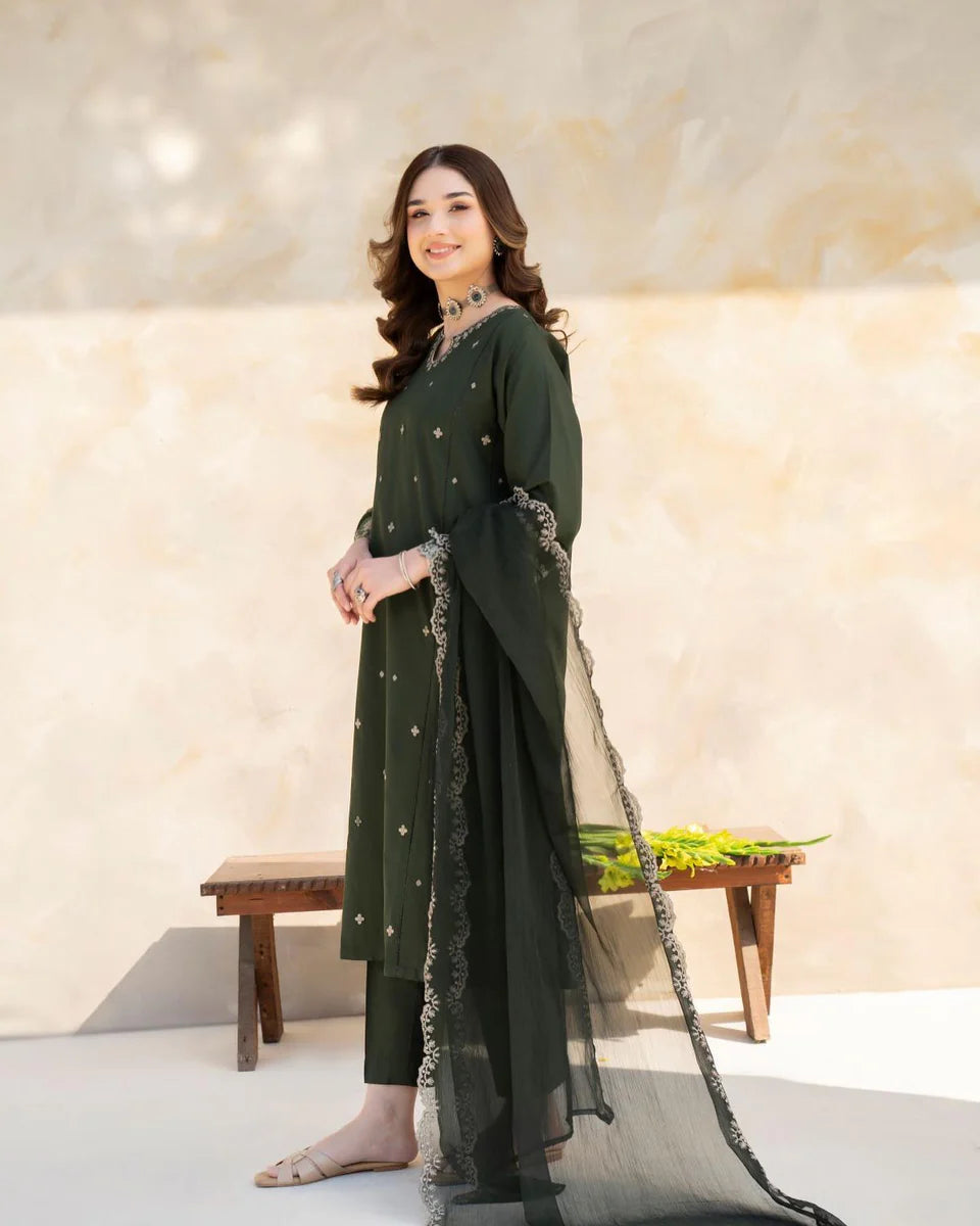 Embroidered Zara Green 3PCS