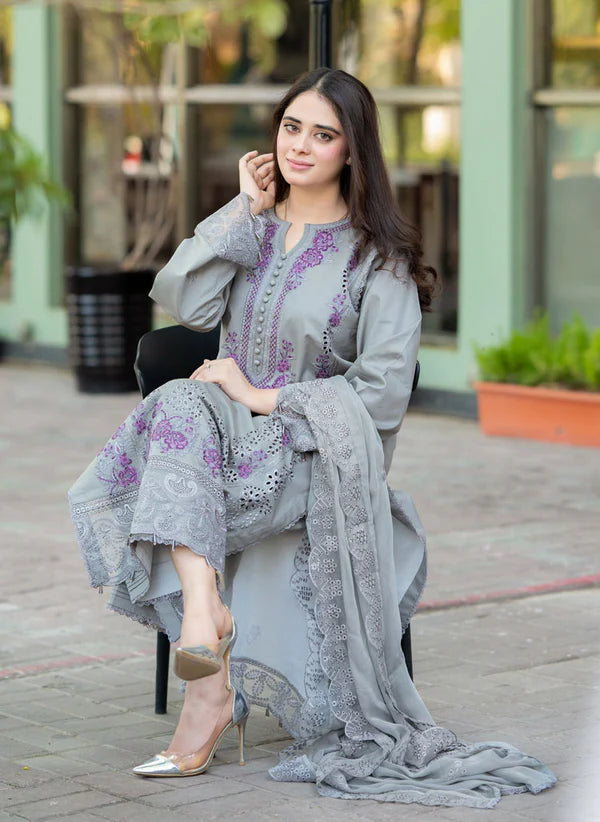 Embroidered Noreen Gray 3PCS
