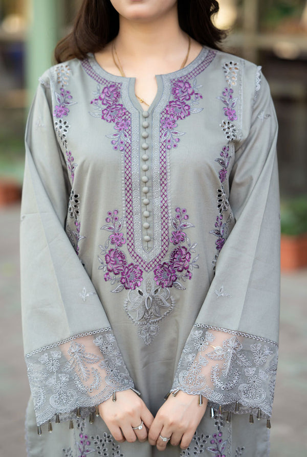 Embroidered Noreen Gray 3PCS