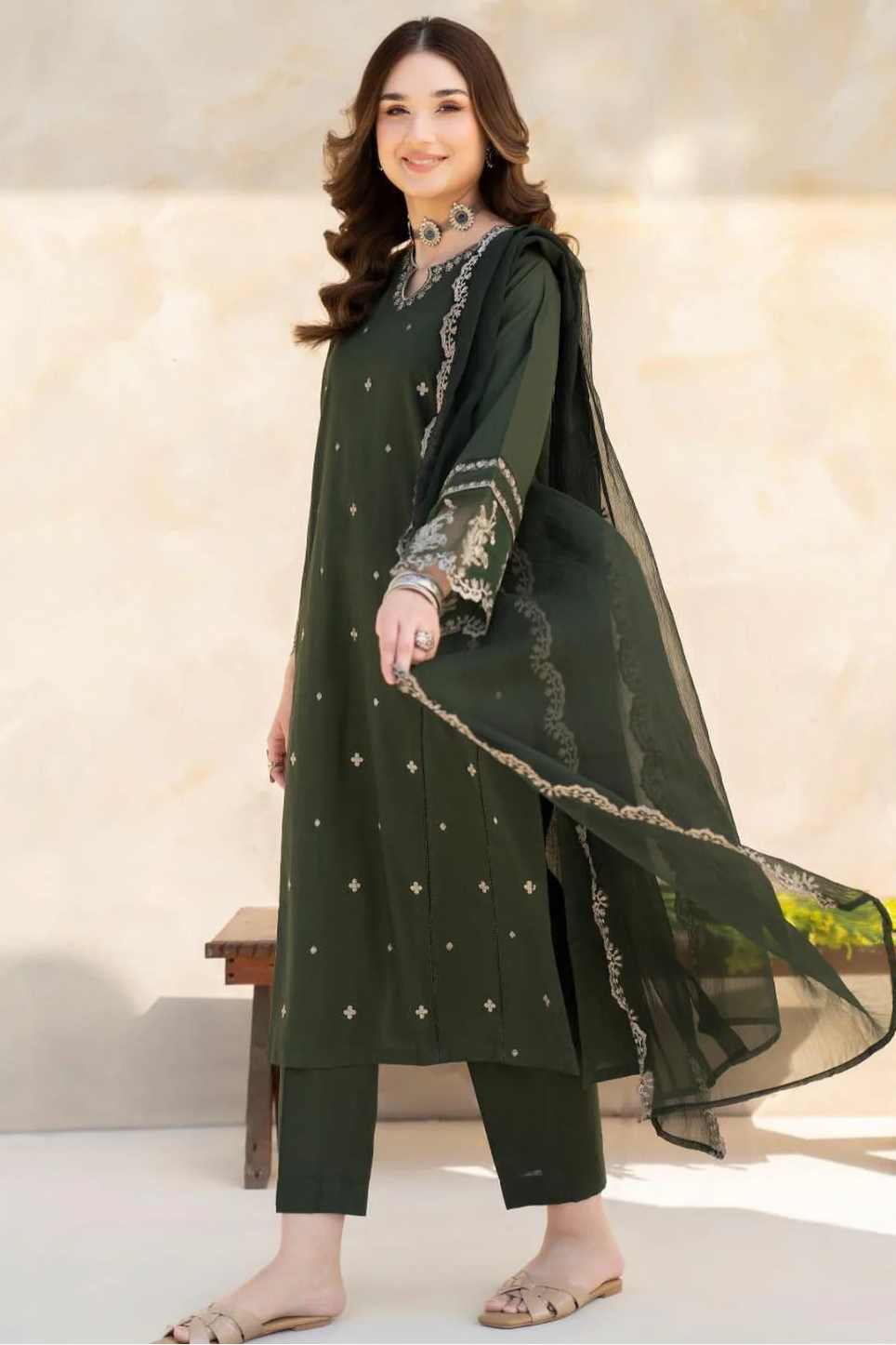 Embroidered Zara Green 3PCS