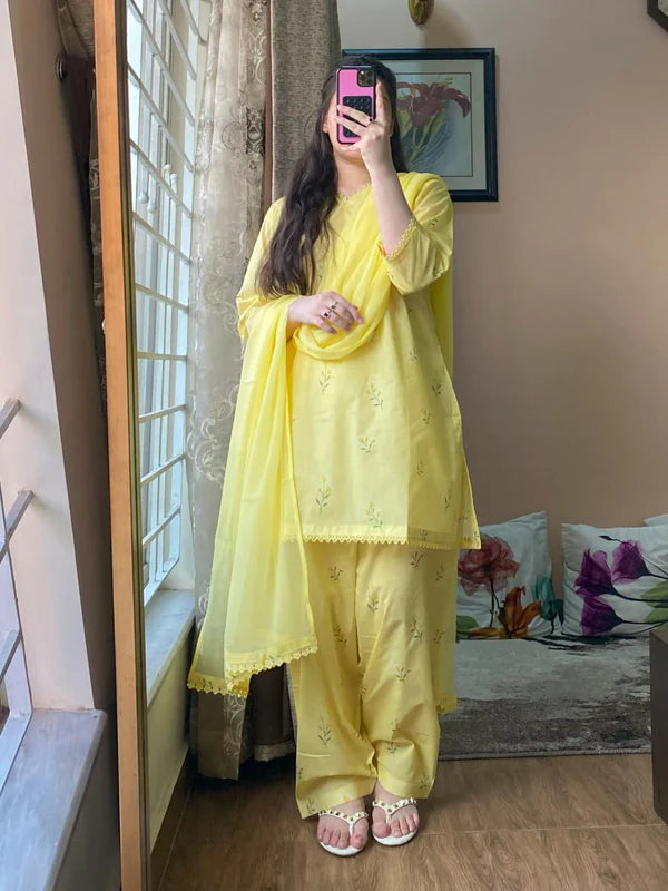 Printed Rosy Lime Yellow 3PCS