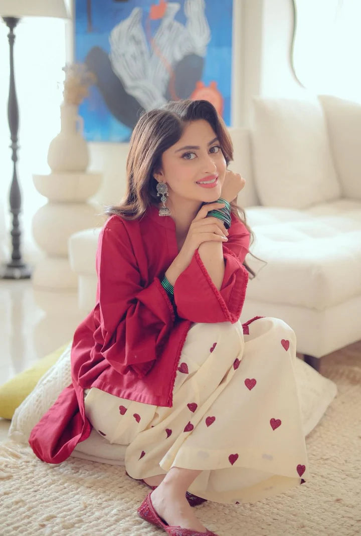 Embroidered Maroon 2PCS
